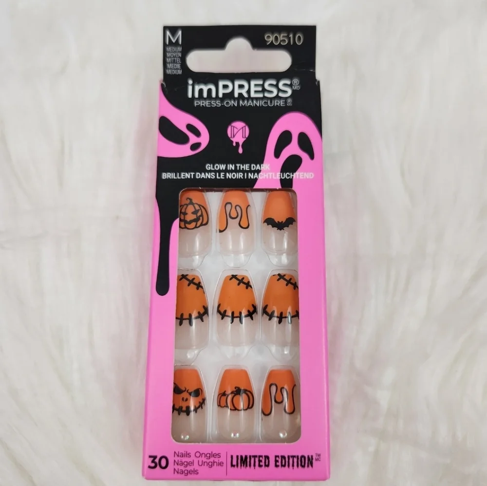 Kiss Impress Creepy Crawly Halloween Pumpkin Press on Nails Glow in the …